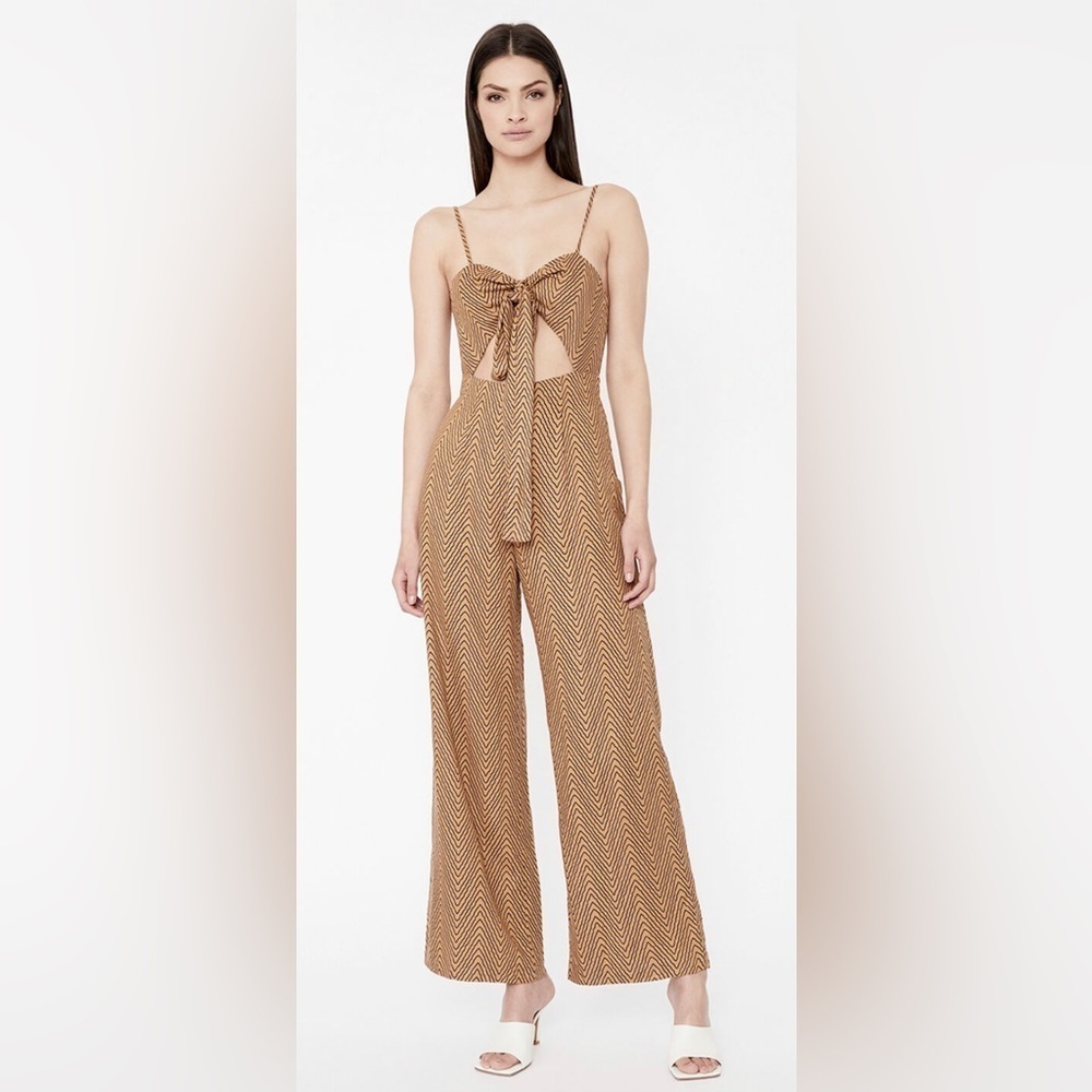 NEW BARDOT- Jumpsuit with cutout and halter tie option abstract print